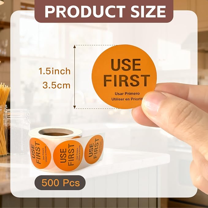 500 Pcs 1.5 Inch Use First Stickers Food Service Roll, Risepekt Orange FIFO - Image 3
