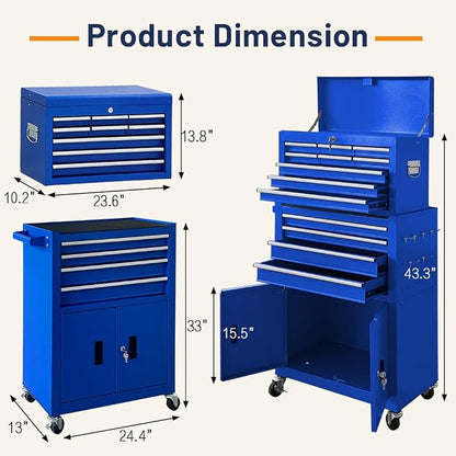 13-Drawer Double Door Rolling Tool Chest, 2 in 1 Detachable Tool Chest - Image 3