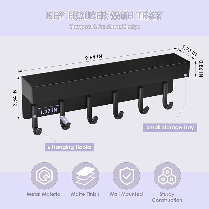 VIS'V Key Holder Wall Mount, Adhesive Key Rack - Image 5