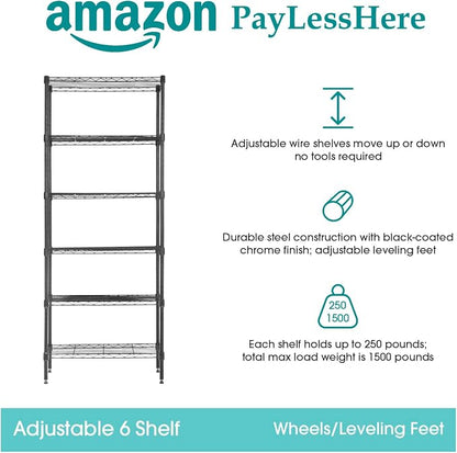 PayLessHere | 6-Tier Wire Shelf | 23"x13"x59" | Black | Adjustable Racks | - Image 6