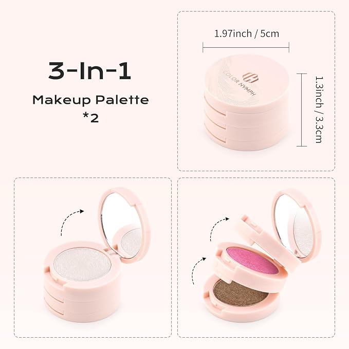 Color Nymph 3-IN-1 Face Palette, Ultra-Smoothy Creamy Blush Highlighter Bronzer - Image 2