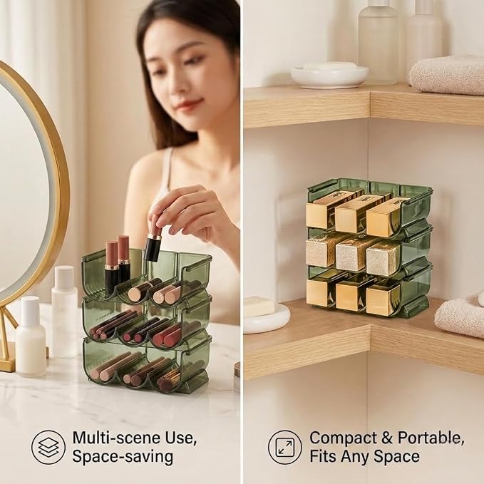 Green Stackable Lipstick Organizer Acrylic Cosmetic Display Case, 3-Tier - Image 8
