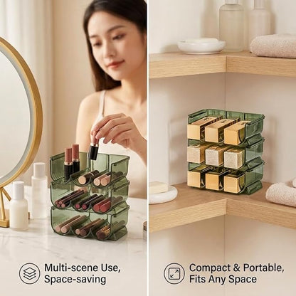 Green Stackable Lipstick Organizer Acrylic Cosmetic Display Case, 3-Tier - Image 8