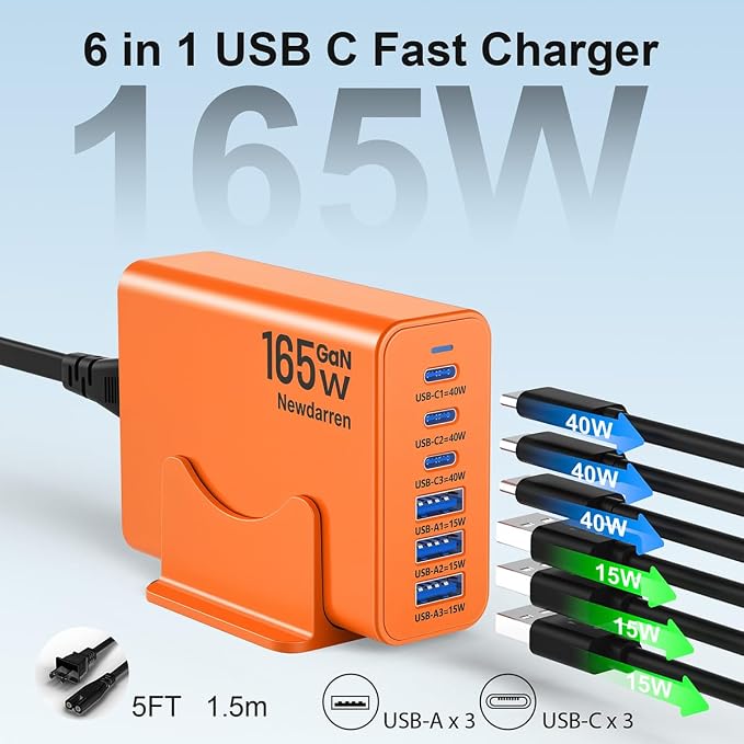 165W GaN USB C Charging Station, 6 Port Desktop Charger - Image 2