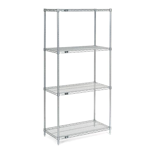 Nexel Economy Wire Shelving Starter Unit, 4 Tier, Nickel Chrome, x 48"L by Nexel