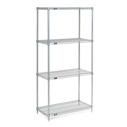 Nexel Economy Wire Shelving Starter Unit, 4 Tier, Nickel Chrome, x 48"L by Nexel