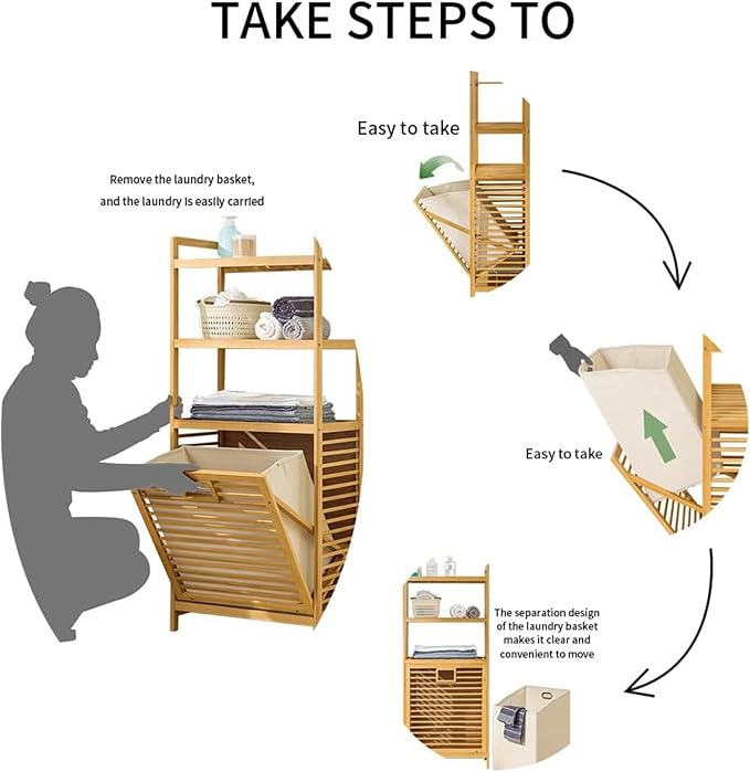 Laundry Hamper with 3 Tier Shelves & Tilt Out Basket, Laundry Baskets Organizer - Image 3