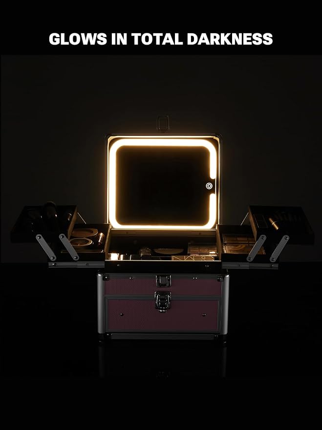 Qislee Makeup Box with Drawer and Four Trays, A Detachable Lighted Mirror - Image 8