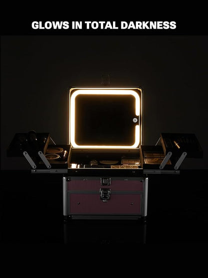 Qislee Makeup Box with Drawer and Four Trays, A Detachable Lighted Mirror - Image 8