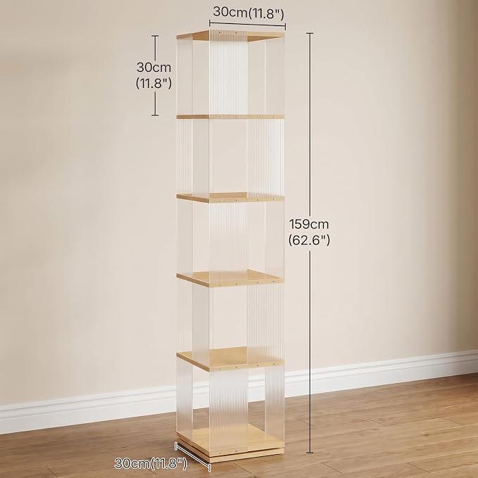 YATINEY 5-Tier Rotating Bookshelf, 360 Spinning Corner Bookcase Tower, - Image 3