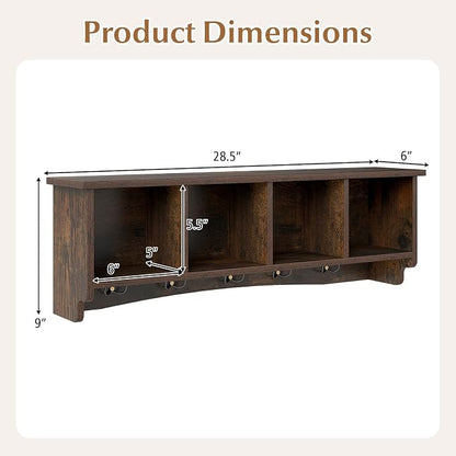 Giantex Wall Mounted Coat Rack, 28.5'' Wooden Floating Shelf - Image 9