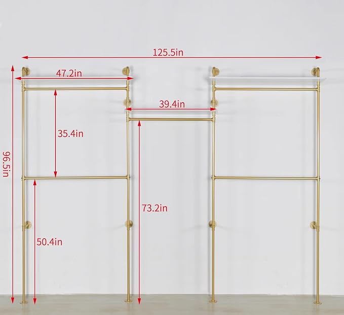 Industrial Pipe Clothing Rack Wall Mounted 5 Hanging Rods Garment Bar - Image 3
