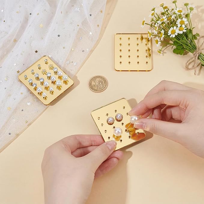 OLYCRAFT 20Pcs Acrylic Earring Display Cards 20 Holes Golden Earring Organizer - Image 3
