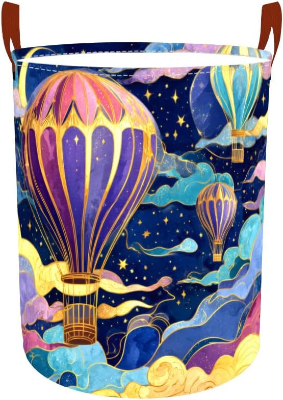Laundry Baskets 15.7x19.7 Inch Large Hot Air Balloon Night Sky Design by Wdesyadms