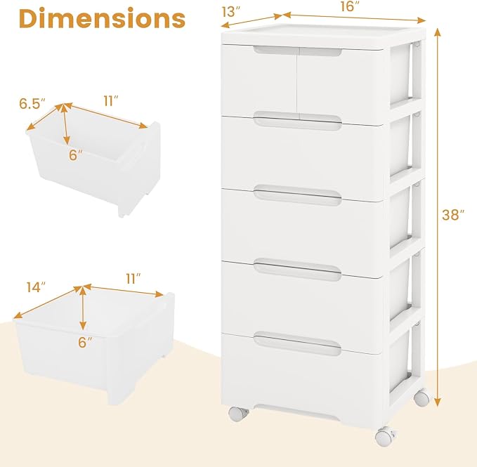LOKO 6-Drawer Plastic Rolling Storage Cart | Mobile Storage Cabinet | Vertical - Image 3
