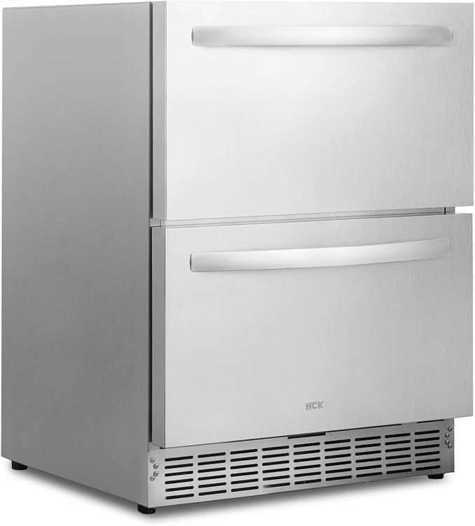 HCK 24 Inch Under Counter Double Drawer Fridge, Stainless Steel Outdoor by HCK
