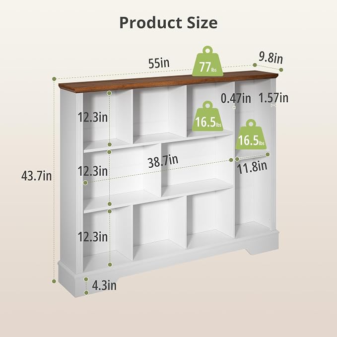 10 Cube Storage Bookcase, Modern 3-Tier Wooden Storage Organizer Open Bookshelf - Image 2
