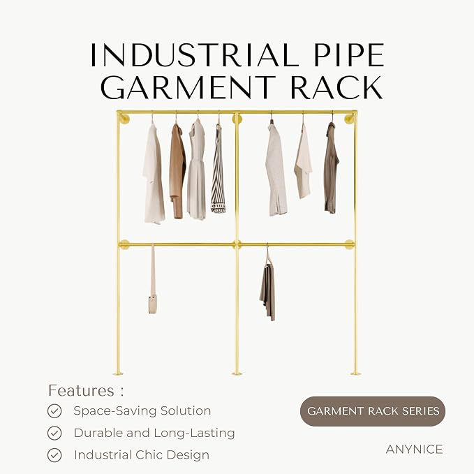 Industrial Pipe Clothing Rack, Heavy Duty Wall Mounted Clothes Rack, Retail - Image 2