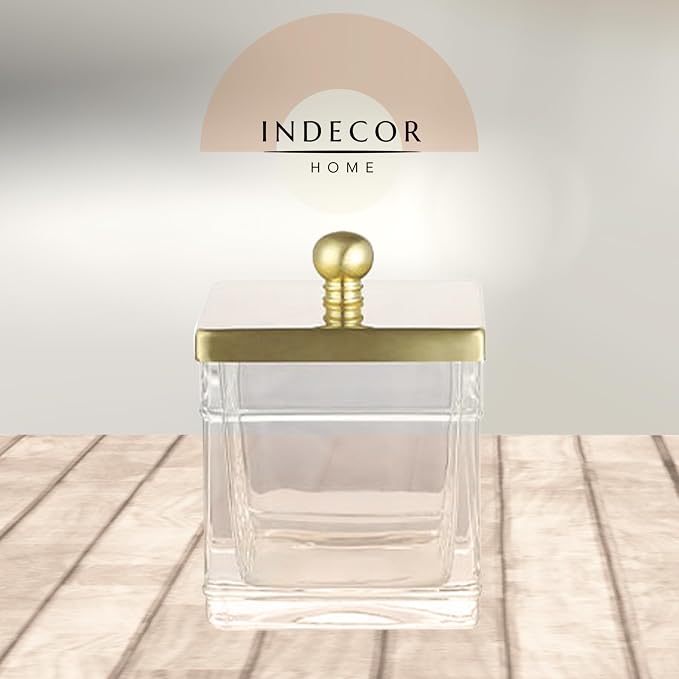 Clear Transparent Hotel Style Apothecary Tempered Glass Canister Jar W/ Gold - Image 2