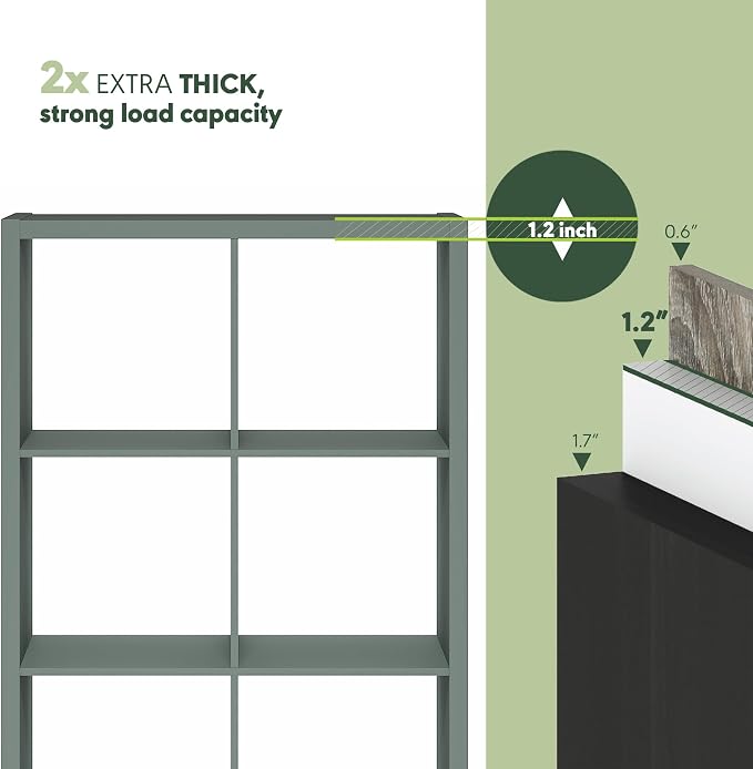 Furinno Cubicle 8-Cube Book Shelf, Extra Thick Frame Bookshelf, Sage Green | - Image 6