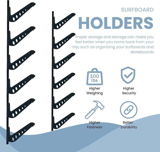 Snowboard Wall Mount, Adjustable 5/6 Board Surfboard Rack, Surfboard Wall - Image 5