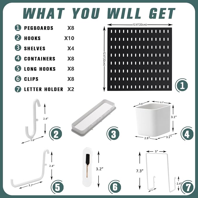 Pegboard Combination Kit, 25.2" x 50.4" Wall Mounted Storage Set - Image 4