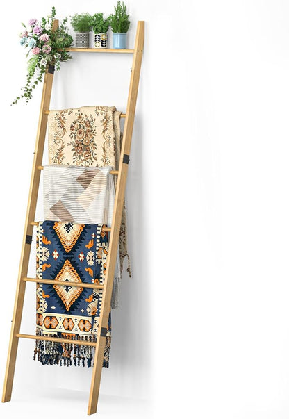 BAMBANG 6-Tier Blanket Ladder for Living Room, Blanket Quilt Ladder Rack Rustic by BAMBANG