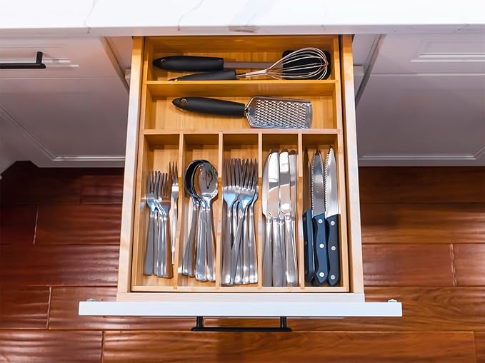 Umilife Bamboo Kitchen Drawer Organizer, 13 Inch Silverware Utensil Tray Holder - Image 7