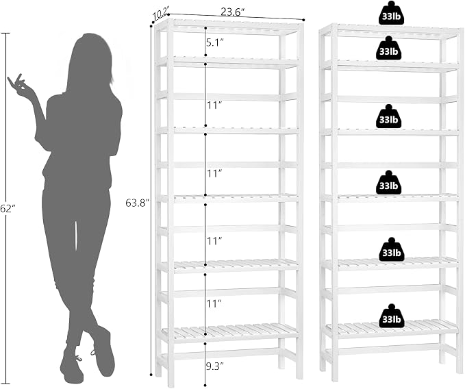 Homykic 6-Tier Bamboo Bookshelves and Bookcases, Adjustable 63.4”Tall Shallow - Image 3