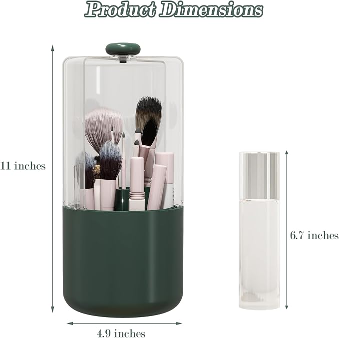 Makeup Brush Holder with Dustproof Cover, Olive Green - Image 2