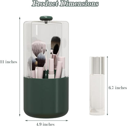 Makeup Brush Holder with Dustproof Cover, Olive Green - Image 2