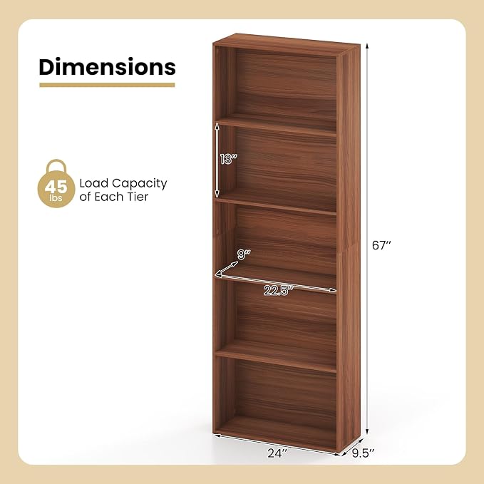 Giantex 5-Tier Bookshelf, Freestanding Bookcase - Image 3