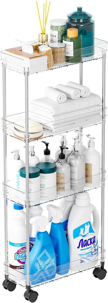 Yieach Clear 4 Tier Slim Rolling Storage Cart by Yieach