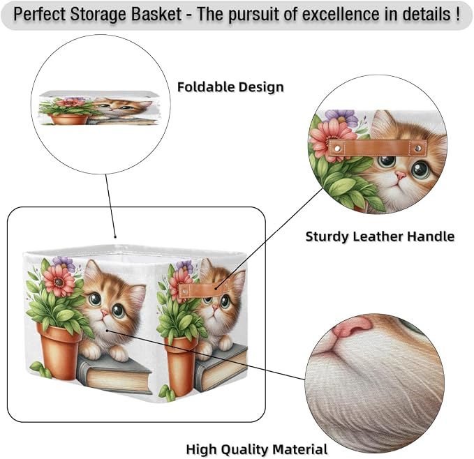 Pardick Basket Storage Bins Cute Cat Flower Rectangle Cube Basket Box Kids - Image 6