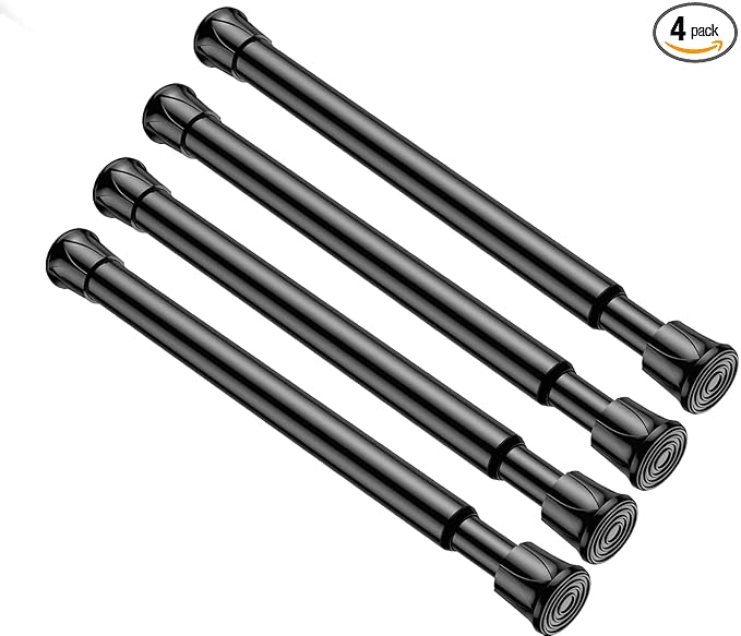 Tension Curtain Rod 16-28'' 4 Pcs Black Small Spring Tension Rods | 5/8 Inch by ZipGloTensionRod