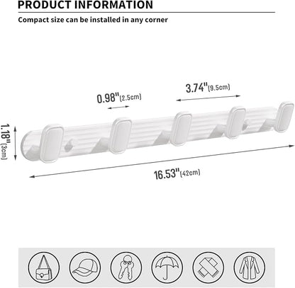 Coat Rack Wall Mount White, 5 Hooks Rack Metal Coat Hanger Wall - Image 5