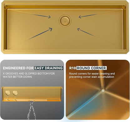 Lordear Luxury 45 Inch Kitchen SInk Gold Undermount Kitchen Sink Large Ledge - Image 8