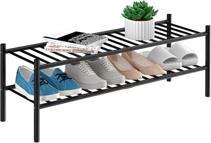 2-Tier Bamboo Long Shoe Rack, Free Standing Wood Shoe Shelf Storage Organizer by ROMGUAR+CRAFT