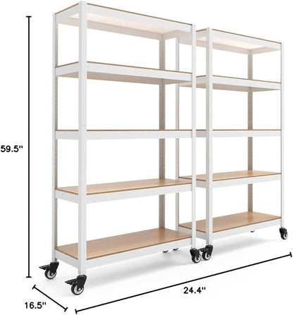 HOMEDANT House White 5-Tier Metal Rolling Cart Shelf Rack Casters Heavy Duty - Image 2