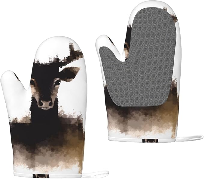 Deer Print Oven Mitts Set of 2, Heat Resistant Silicone Oven Mittens Gloves by Unknown