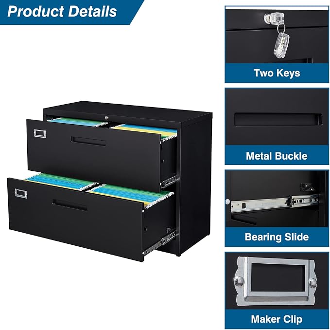 2 Drawer File Cabinet, Lateral Filing Cabinets - Image 6