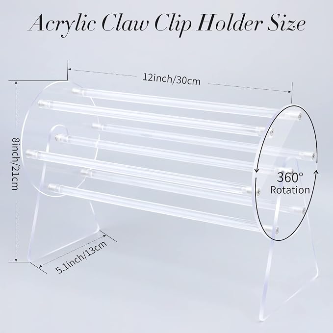 SNOWSTAR Acrylic Claw Clip Organizer Holder, 360-Degree Rotating Claw Clip - Image 2