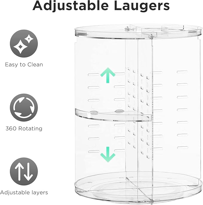 HBlife 360 Rotating Makeup Organizer Adjustable Carousel Large Capacity - Image 5