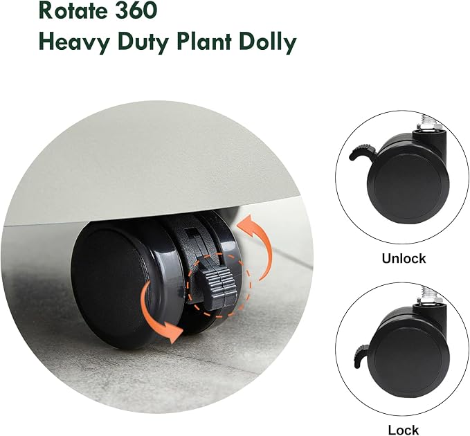 Planter Caddies 2 Set Lockable Caster Wheels, Heavy Duty Plant Stand Tray - Image 6