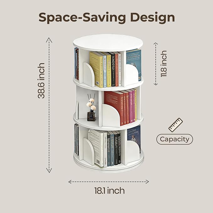 3 Tier Rotating Bookshelf, 360-Degree Swivel Revolving Tower Floor Standing - Image 3