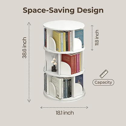 3 Tier Rotating Bookshelf, 360-Degree Swivel Revolving Tower Floor Standing - Image 3