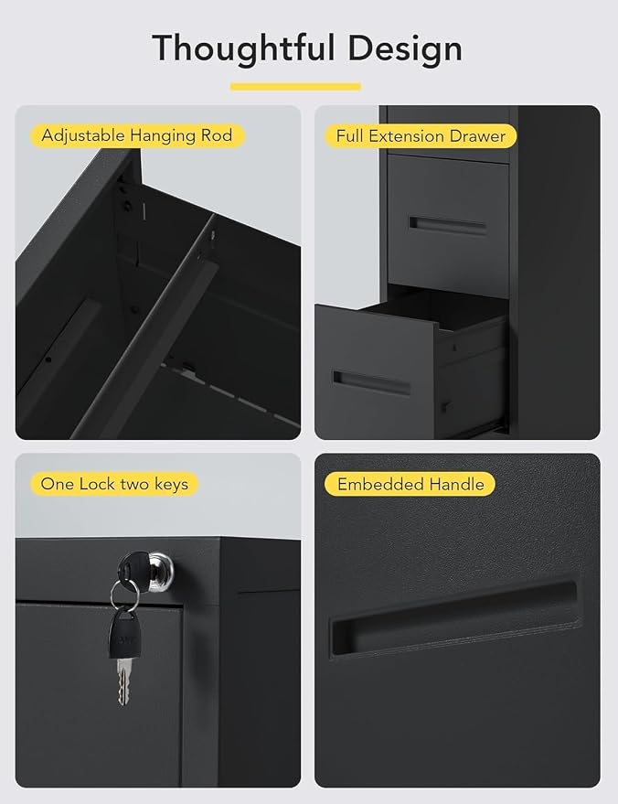 JOMEED 4-Drawer File Cabinet, Legal/Letter Size Storage, Full-Extension Drawers - Image 8