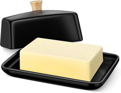 Flexzion Ceramic Black European Butter Dish by Flexzion