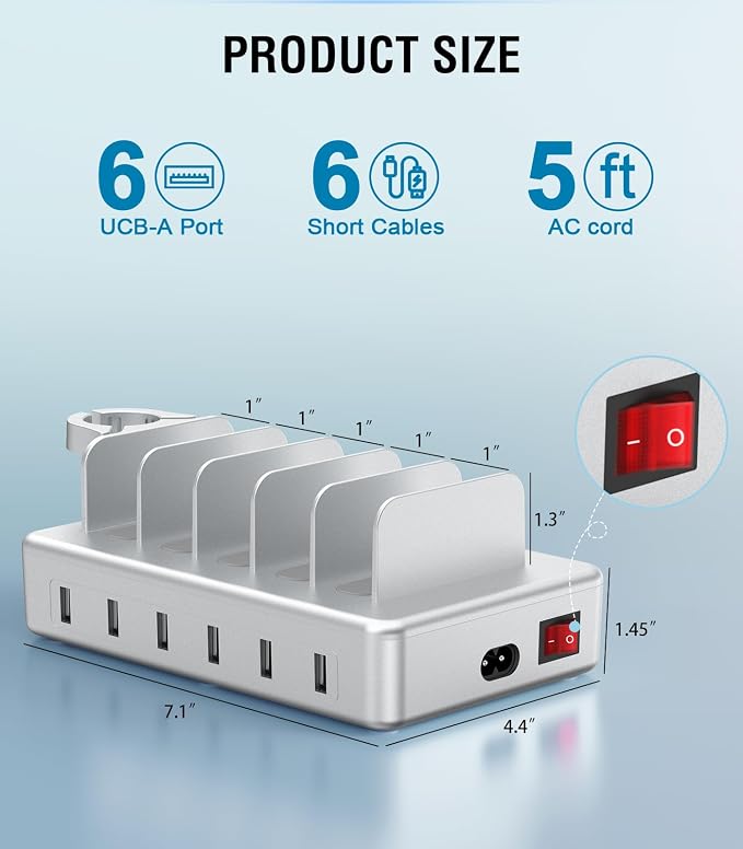 Charging Station for Multiple Devices Apple, 50W 6 Port&6 Cables Charging - Image 7