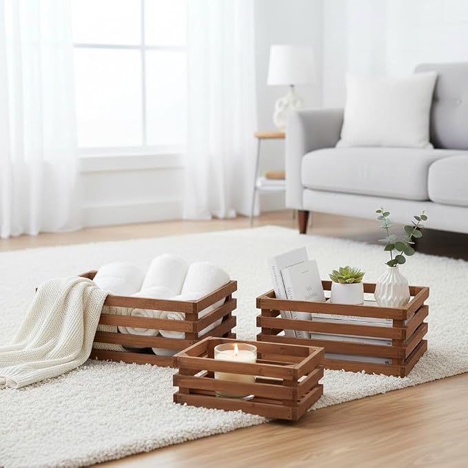 Set of 3 Nesting Wooden Storage Crates - Image 2